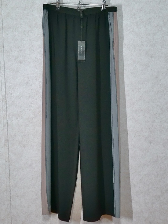 NWT BCBGMaxazria Palazzo Pants, Black,Side Stripes Gray&Kaki Elastic Waist Sz S - Picture 1 of 8